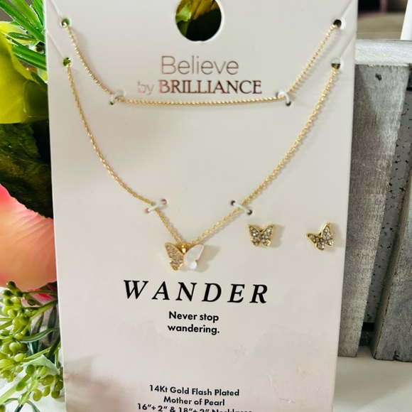 Believe By Brilliance Jewelry - Wander Gold Butterfly Necklace and Earring Set